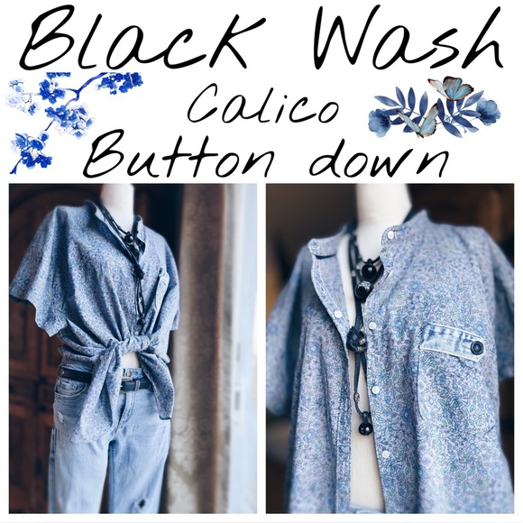 Button down / Black Wash Calico Print - Picture 1 of 11